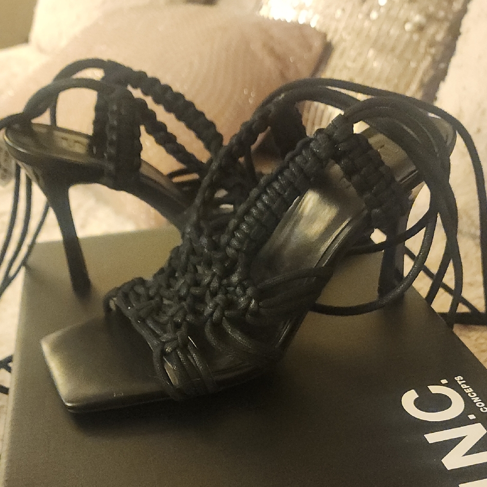 INC International Concepts Women's Black Braided Heels